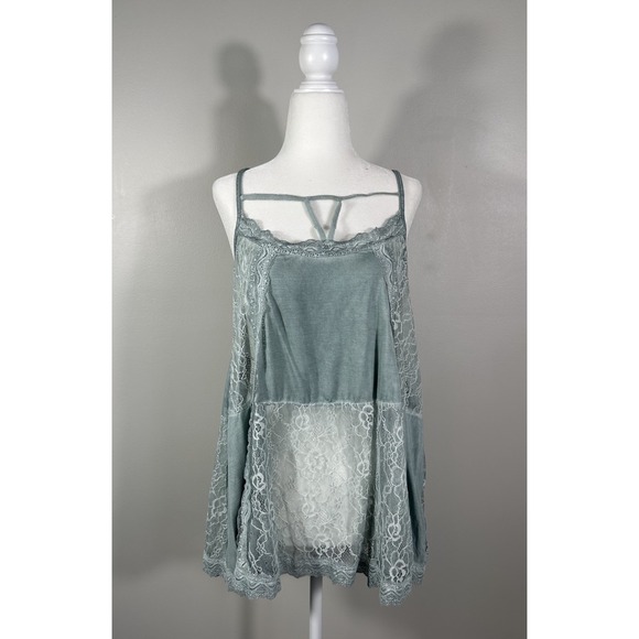 POL Tops - Pol Tank Top Womens Large Oversized Blue Green Lace Boho Festival Read
